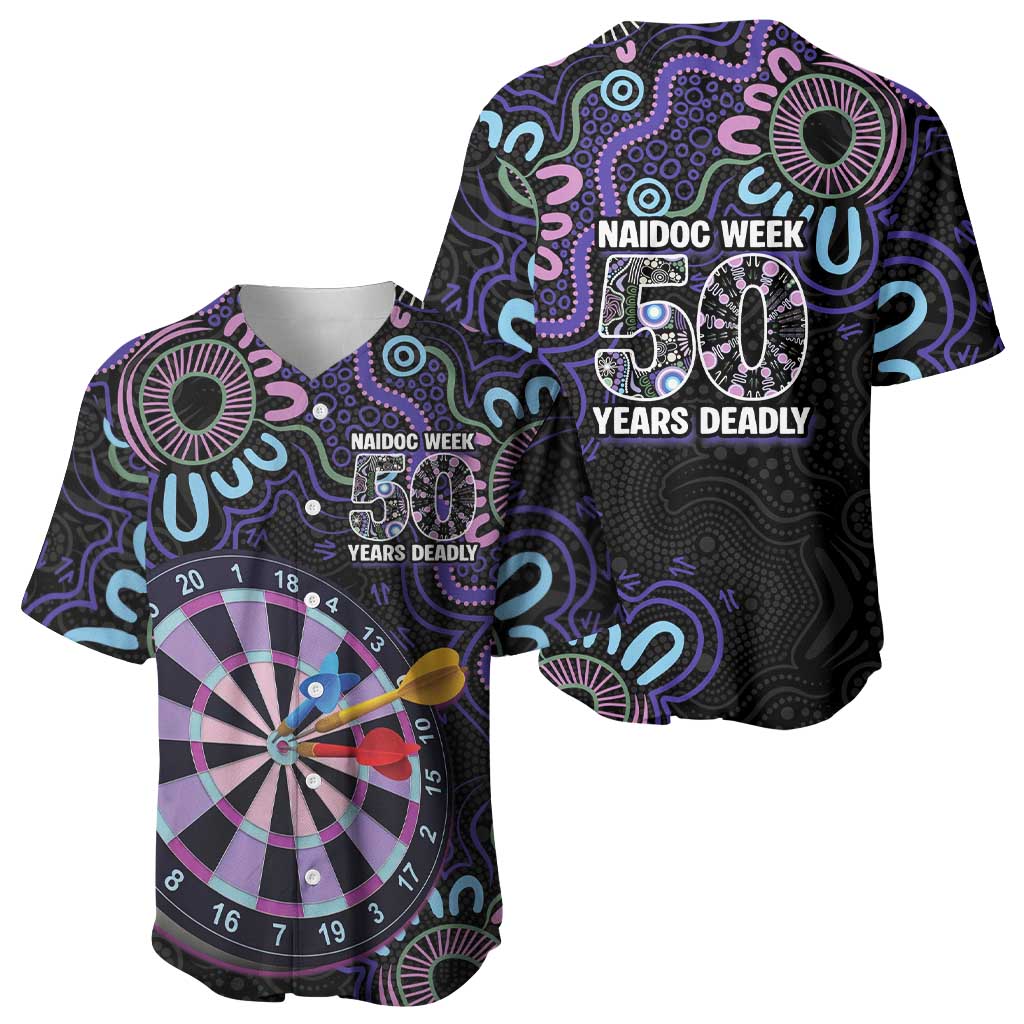 First Nations Darts NAIDOC 2026 Baseball Jersey Aboriginal Dot Art Dartboard Purple