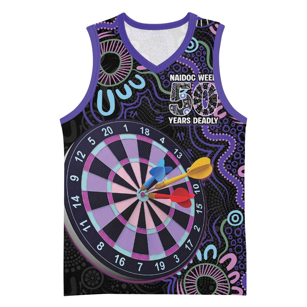 First Nations Darts NAIDOC 2026 Basketball Jersey Aboriginal Dot Art Dartboard Purple