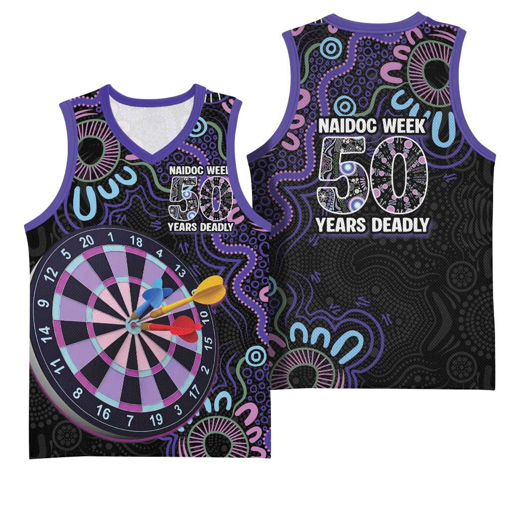 First Nations Darts NAIDOC 2026 Basketball Jersey Aboriginal Dot Art Dartboard Purple