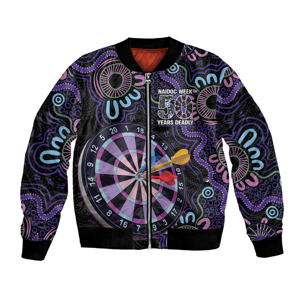 First Nations Darts NAIDOC 2026 Bomber Jacket Aboriginal Dot Art Dartboard Purple