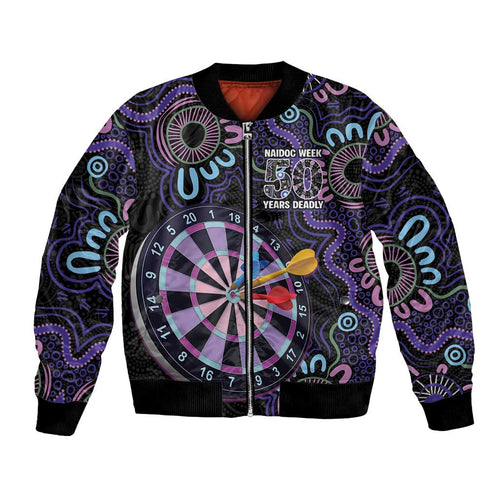 First Nations Darts NAIDOC 2026 Bomber Jacket Aboriginal Dot Art Dartboard Purple