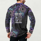 First Nations Darts NAIDOC 2026 Button Sweatshirt Aboriginal Dot Art Dartboard Purple