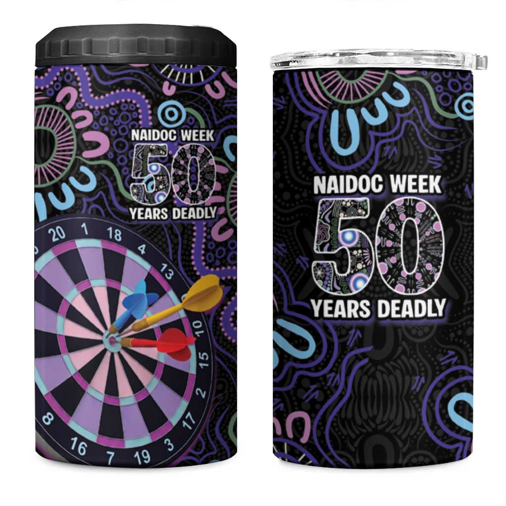 First Nations Darts NAIDOC 2026 4 in 1 Can Cooler Tumbler Aboriginal Dot Art Dartboard Purple