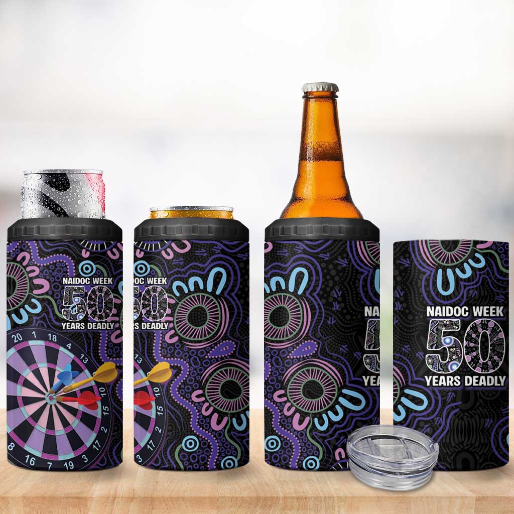 First Nations Darts NAIDOC 2026 4 in 1 Can Cooler Tumbler Aboriginal Dot Art Dartboard Purple
