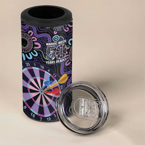 First Nations Darts NAIDOC 2026 4 in 1 Can Cooler Tumbler Aboriginal Dot Art Dartboard Purple