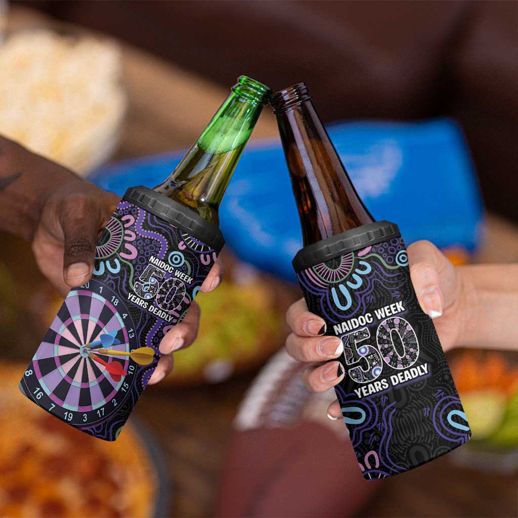 First Nations Darts NAIDOC 2026 4 in 1 Can Cooler Tumbler Aboriginal Dot Art Dartboard Purple