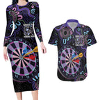 First Nations Darts NAIDOC 2026 Couples Matching Long Sleeve Bodycon Dress and Hawaiian Shirt Aboriginal Dot Art Dartboard Purple