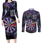 First Nations Darts NAIDOC 2026 Couples Matching Long Sleeve Bodycon Dress and Long Sleeve Button Shirt Aboriginal Dot Art Dartboard Purple