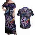 First Nations Darts NAIDOC 2026 Couples Matching Off Shoulder Maxi Dress and Hawaiian Shirt Aboriginal Dot Art Dartboard Purple