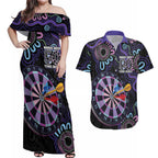 First Nations Darts NAIDOC 2026 Couples Matching Off Shoulder Maxi Dress and Hawaiian Shirt Aboriginal Dot Art Dartboard Purple