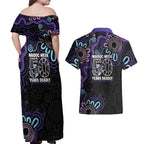 First Nations Darts NAIDOC 2026 Couples Matching Off Shoulder Maxi Dress and Hawaiian Shirt Aboriginal Dot Art Dartboard Purple