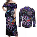 First Nations Darts NAIDOC 2026 Couples Matching Off Shoulder Maxi Dress and Long Sleeve Button Shirt Aboriginal Dot Art Dartboard Purple