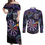 First Nations Darts NAIDOC 2026 Couples Matching Off Shoulder Maxi Dress and Long Sleeve Button Shirt Aboriginal Dot Art Dartboard Purple