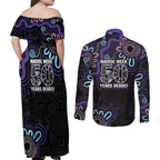 First Nations Darts NAIDOC 2026 Couples Matching Off Shoulder Maxi Dress and Long Sleeve Button Shirt Aboriginal Dot Art Dartboard Purple