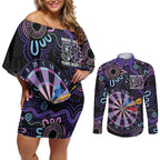 First Nations Darts NAIDOC 2026 Couples Matching Off Shoulder Short Dress and Long Sleeve Button Shirt Aboriginal Dot Art Dartboard Purple