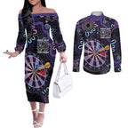 First Nations Darts NAIDOC 2026 Couples Matching Off The Shoulder Long Sleeve Dress and Long Sleeve Button Shirt Aboriginal Dot Art Dartboard Purple
