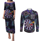 First Nations Darts NAIDOC 2026 Couples Matching Puletasi and Long Sleeve Button Shirt Aboriginal Dot Art Dartboard Purple