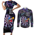 First Nations Darts NAIDOC 2026 Couples Matching Short Sleeve Bodycon Dress and Long Sleeve Button Shirt Aboriginal Dot Art Dartboard Purple