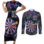 First Nations Darts NAIDOC 2026 Couples Matching Short Sleeve Bodycon Dress and Long Sleeve Button Shirt Aboriginal Dot Art Dartboard Purple