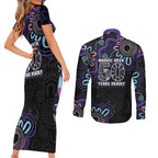 First Nations Darts NAIDOC 2026 Couples Matching Short Sleeve Bodycon Dress and Long Sleeve Button Shirt Aboriginal Dot Art Dartboard Purple