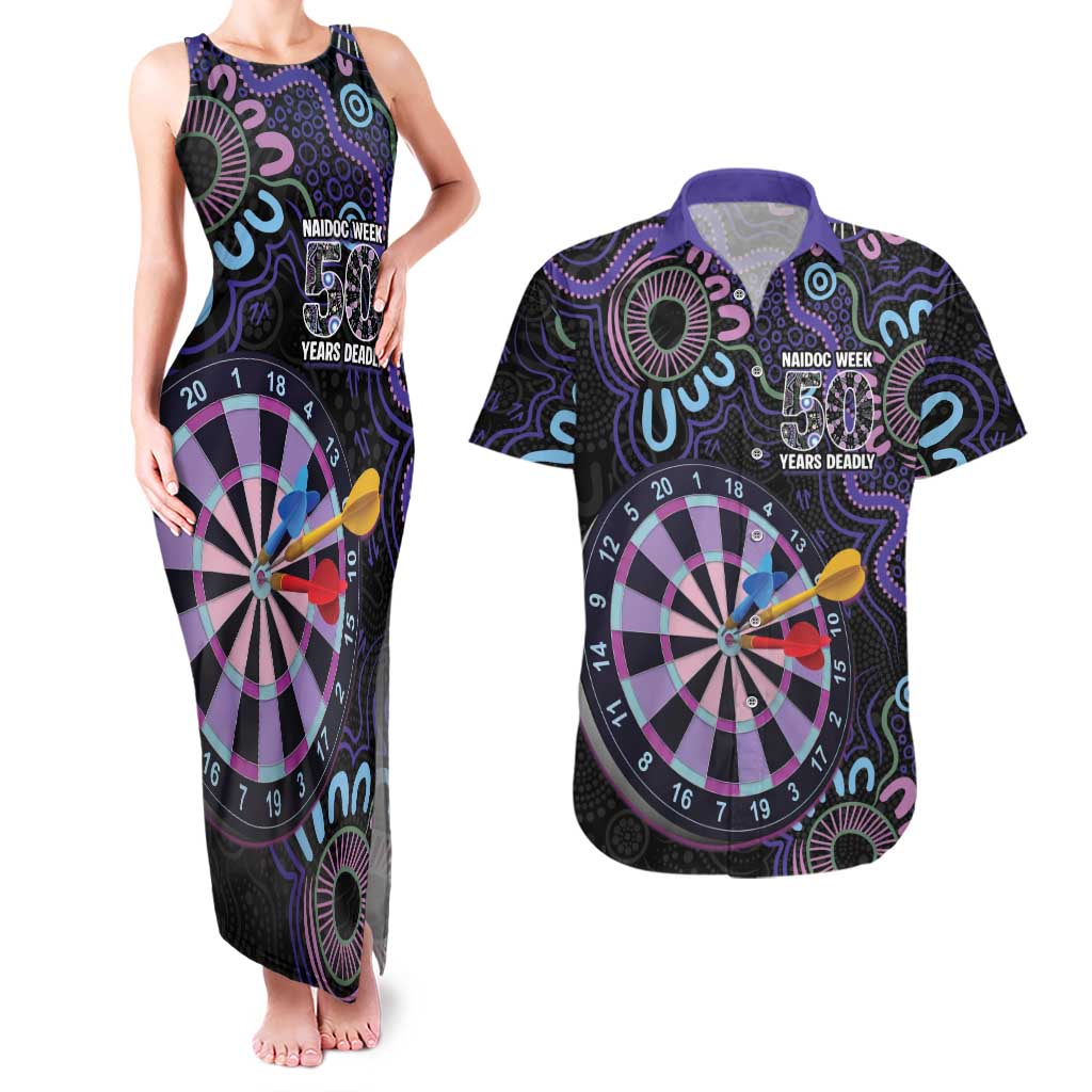 First Nations Darts NAIDOC 2026 Couples Matching Tank Maxi Dress and Hawaiian Shirt Aboriginal Dot Art Dartboard Purple