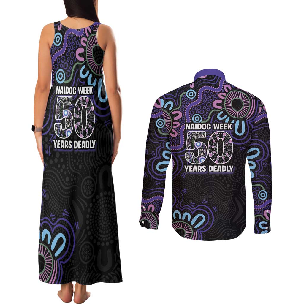First Nations Darts NAIDOC 2026 Couples Matching Tank Maxi Dress and Long Sleeve Button Shirt Aboriginal Dot Art Dartboard Purple