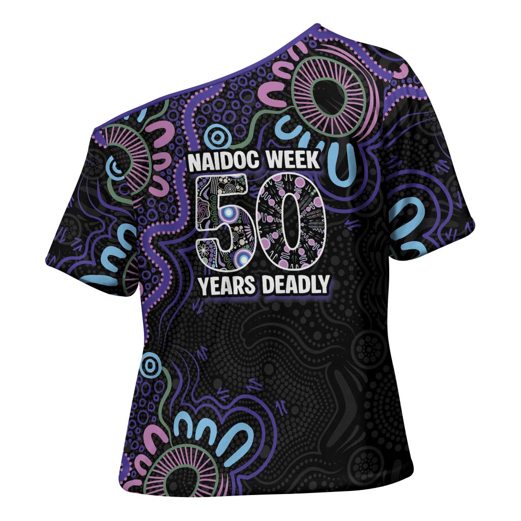First Nations Darts NAIDOC 2026 Cross Shoulder Shirt Aboriginal Dot Art Dartboard Purple