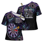 First Nations Darts NAIDOC 2026 Cross Shoulder Shirt Aboriginal Dot Art Dartboard Purple