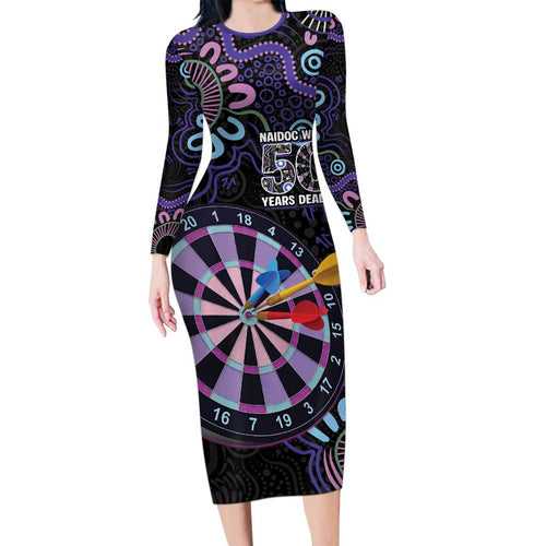 First Nations Darts NAIDOC 2026 Family Matching Long Sleeve Bodycon Dress and Hawaiian Shirt Aboriginal Dot Art Dartboard Purple