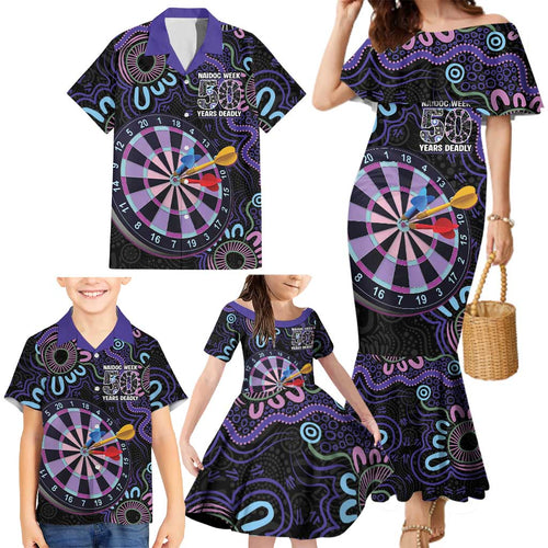 First Nations Darts NAIDOC 2026 Family Matching Mermaid Dress and Hawaiian Shirt Aboriginal Dot Art Dartboard Purple