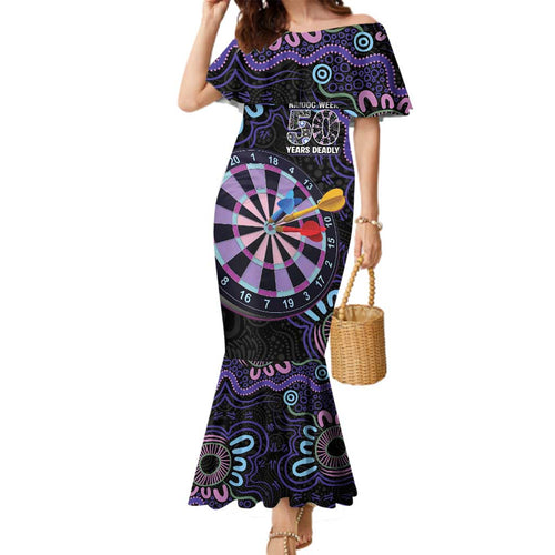 First Nations Darts NAIDOC 2026 Family Matching Mermaid Dress and Hawaiian Shirt Aboriginal Dot Art Dartboard Purple