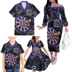 First Nations Darts NAIDOC 2026 Family Matching Off The Shoulder Long Sleeve Dress and Hawaiian Shirt Aboriginal Dot Art Dartboard Purple