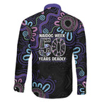 First Nations Darts NAIDOC 2026 Family Matching Off Shoulder Maxi Dress and Hawaiian Shirt Aboriginal Dot Art Dartboard Purple