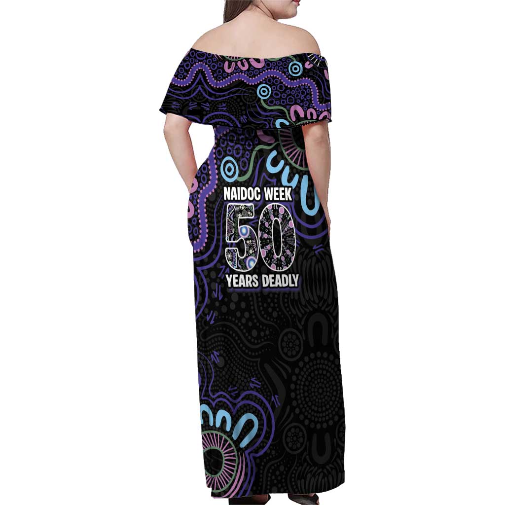 First Nations Darts NAIDOC 2026 Family Matching Off Shoulder Maxi Dress and Hawaiian Shirt Aboriginal Dot Art Dartboard Purple