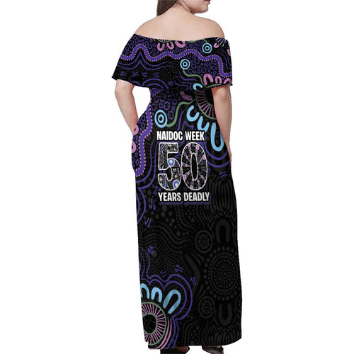 First Nations Darts NAIDOC 2026 Family Matching Off Shoulder Maxi Dress and Hawaiian Shirt Aboriginal Dot Art Dartboard Purple