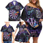 First Nations Darts NAIDOC 2026 Family Matching Off Shoulder Short Dress and Hawaiian Shirt Aboriginal Dot Art Dartboard Purple