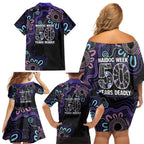 First Nations Darts NAIDOC 2026 Family Matching Off Shoulder Short Dress and Hawaiian Shirt Aboriginal Dot Art Dartboard Purple