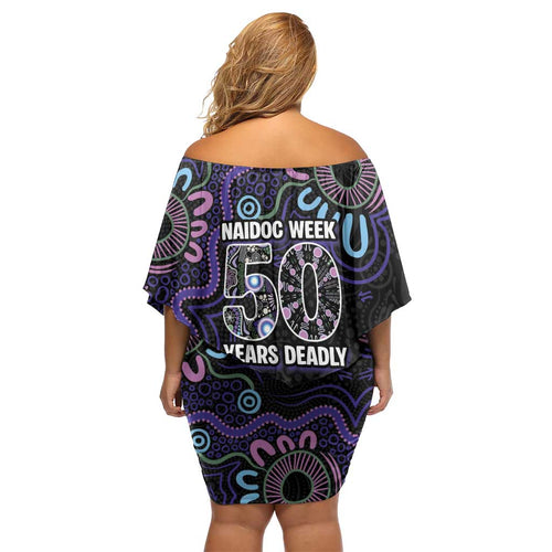 First Nations Darts NAIDOC 2026 Family Matching Off Shoulder Short Dress and Hawaiian Shirt Aboriginal Dot Art Dartboard Purple