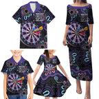 First Nations Darts NAIDOC 2026 Family Matching Puletasi and Hawaiian Shirt Aboriginal Dot Art Dartboard Purple