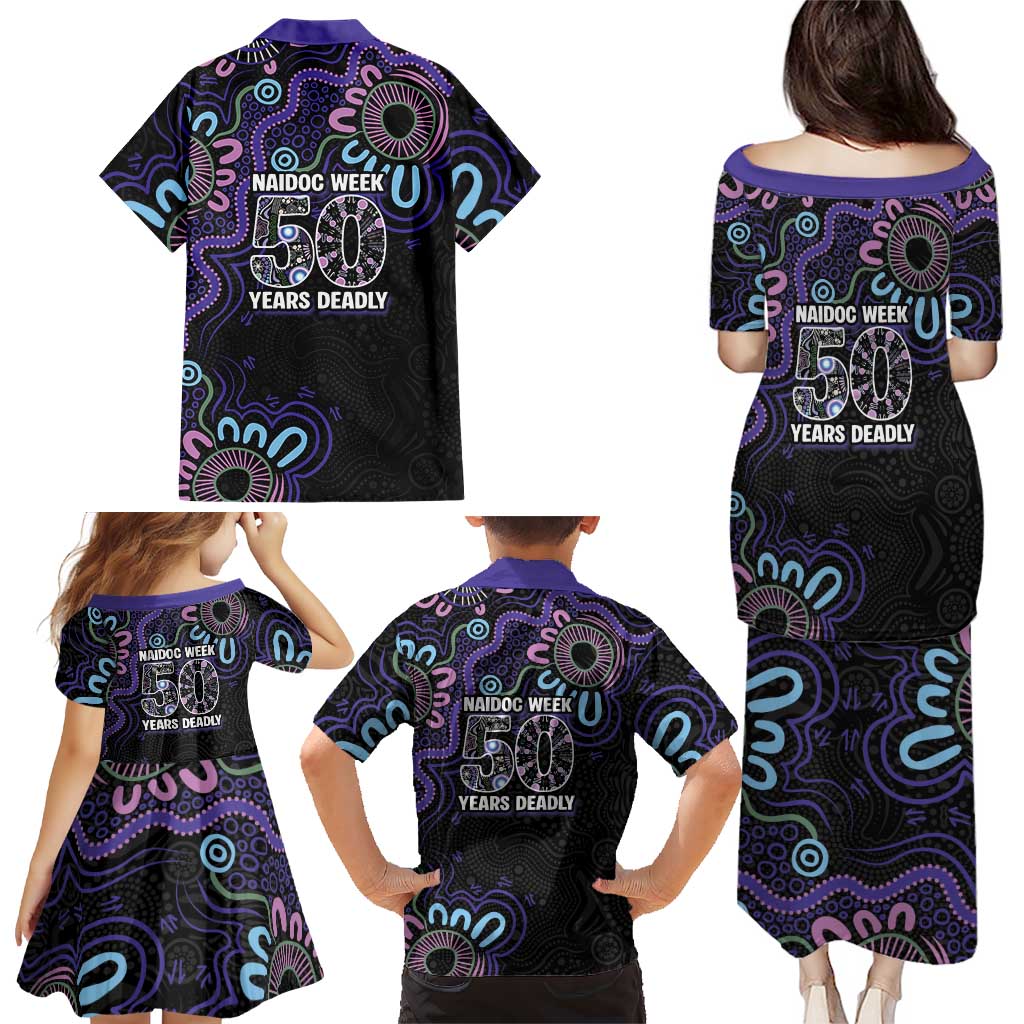 First Nations Darts NAIDOC 2026 Family Matching Puletasi and Hawaiian Shirt Aboriginal Dot Art Dartboard Purple