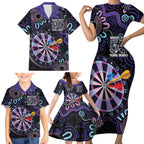First Nations Darts NAIDOC 2026 Family Matching Short Sleeve Bodycon Dress and Hawaiian Shirt Aboriginal Dot Art Dartboard Purple