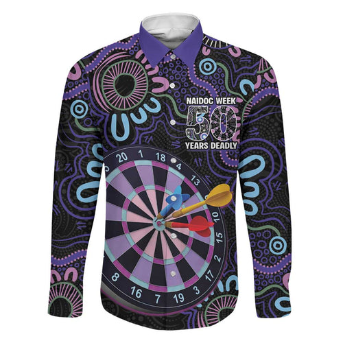 First Nations Darts NAIDOC 2026 Family Matching Short Sleeve Bodycon Dress and Hawaiian Shirt Aboriginal Dot Art Dartboard Purple