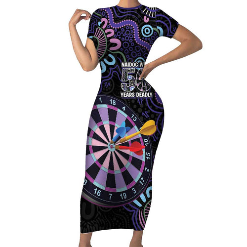 First Nations Darts NAIDOC 2026 Family Matching Short Sleeve Bodycon Dress and Hawaiian Shirt Aboriginal Dot Art Dartboard Purple