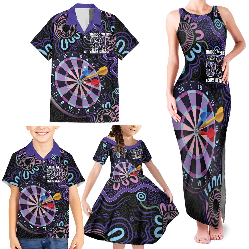 First Nations Darts NAIDOC 2026 Family Matching Tank Maxi Dress and Hawaiian Shirt Aboriginal Dot Art Dartboard Purple