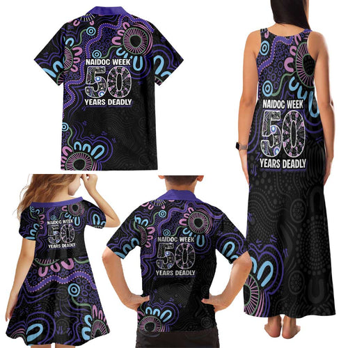 First Nations Darts NAIDOC 2026 Family Matching Tank Maxi Dress and Hawaiian Shirt Aboriginal Dot Art Dartboard Purple