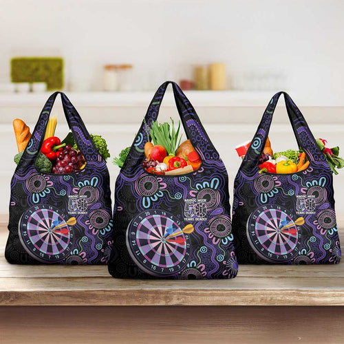 First Nations Darts NAIDOC 2026 Grocery Bag Aboriginal Dot Art Dartboard Purple