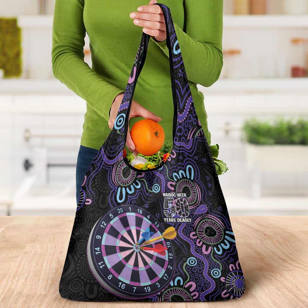 First Nations Darts NAIDOC 2026 Grocery Bag Aboriginal Dot Art Dartboard Purple