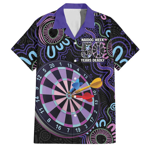 First Nations Darts NAIDOC 2026 Hawaiian Shirt Aboriginal Dot Art Dartboard Purple