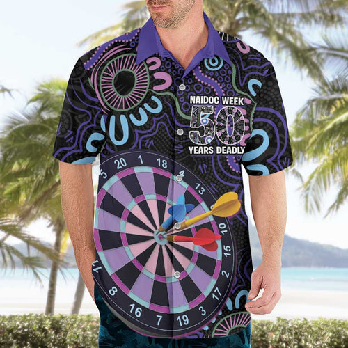 First Nations Darts NAIDOC 2026 Hawaiian Shirt Aboriginal Dot Art Dartboard Purple