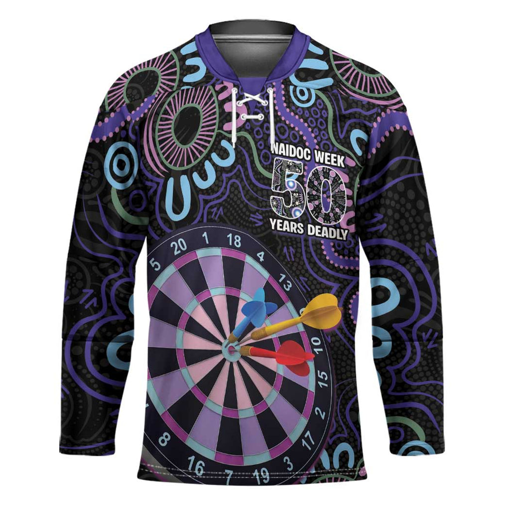First Nations Darts NAIDOC 2026 Hockey Jersey Aboriginal Dot Art Dartboard Purple